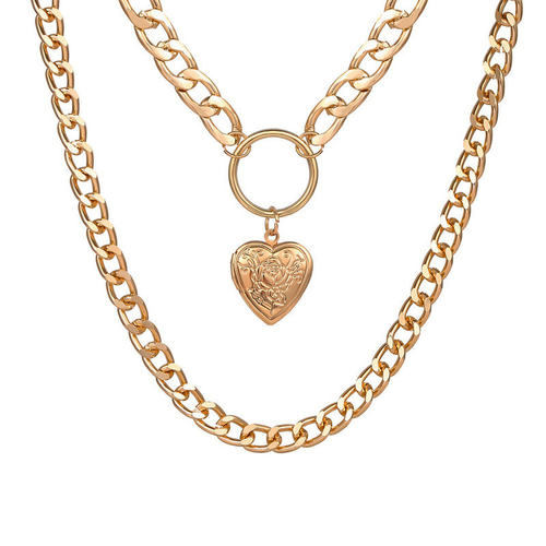 小众高货New Love Pendant Necklace Alloy Double Layer Clavicl