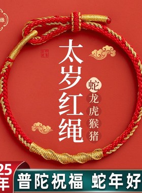 2025蛇年本命年红色手绳太岁红绳手链女手P工编织绳属蛇符礼物