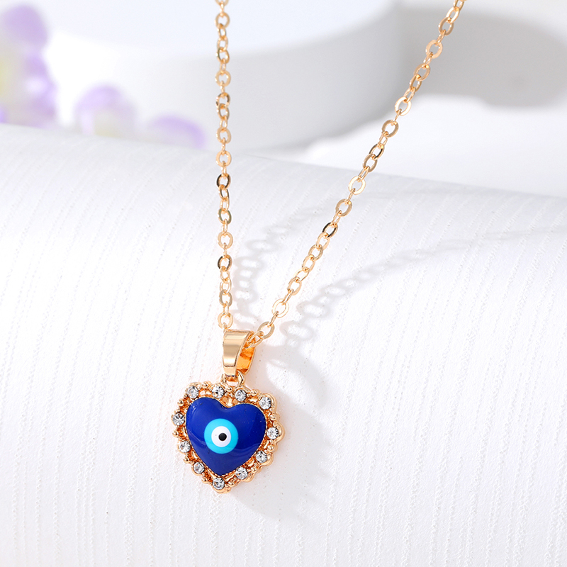 极速Enamel Crystal Heart Turkish Evil Eye Necklace For Women