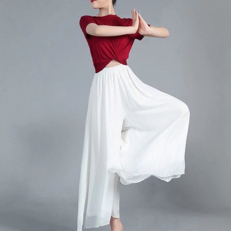现货纱裤古典舞白色舞蹈服纱裙裤y跳舞裤子飘逸仙气女阔腿裤2022