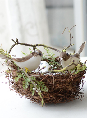 仿真草编鸟窝鸟巢假鸟拍照摄影道具户外客厅阳台装饰田园家居摆件