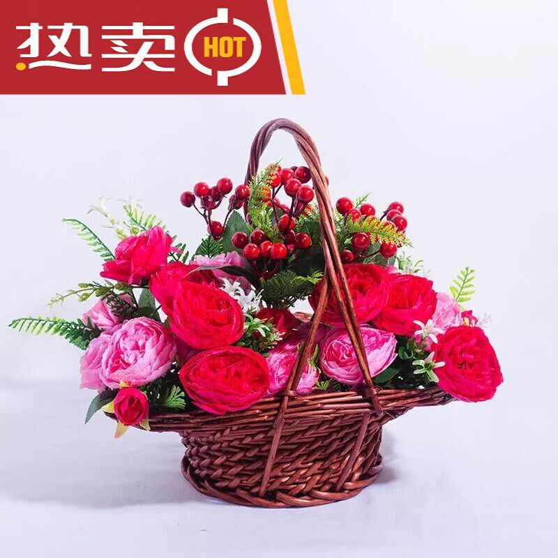 新款藤编水果篮舞蹈拍照道具手提篮花童撒花大小花篮手工编织篮新