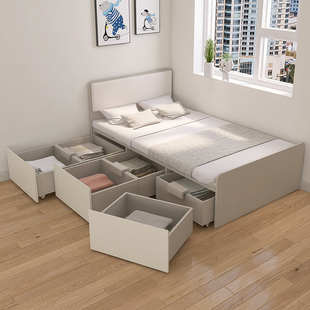 定制大抽屉床小户型高箱储物床头带软包实木儿童单人1米2榻榻米床
