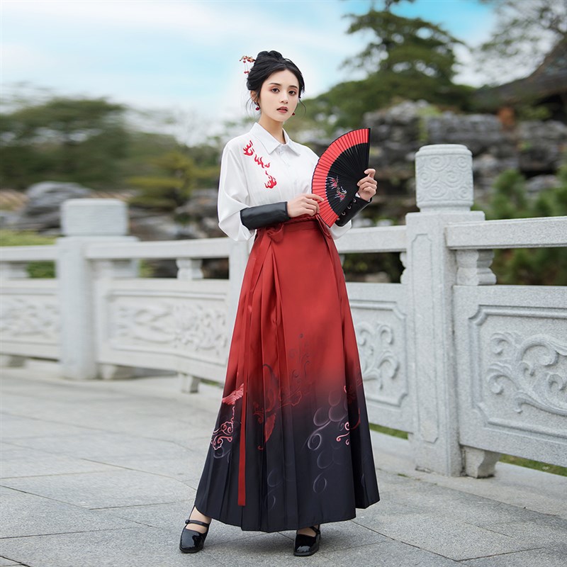 可上班穿的马面裙搭配上衣男女情侣刺绣衬衣配汉服古风青少年古装