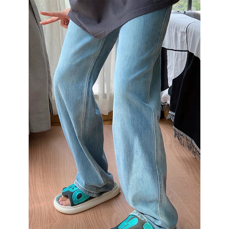 梨形身材浅蓝色天丝直筒牛仔裤女秋季新款胖妹妹mm高腰显瘦阔腿裤