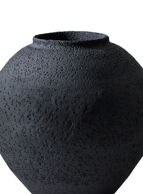 中式复古禅意黑色粗陶陶罐花瓶客厅插花陶瓷摆件酒店样板间装饰品