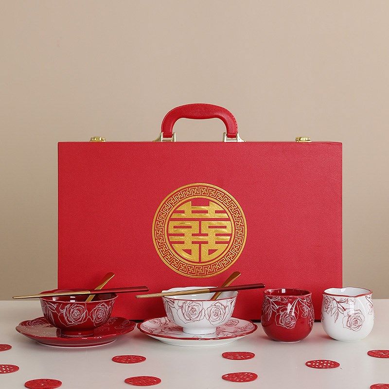 结婚礼物送新娘实用玫瑰餐具喜杯碗套装新婚订婚礼品送新人闺蜜,节庆用品/礼品,创意礼盒/礼品套组,淘宝优惠券,粉丝福利购,淘宝优惠卷