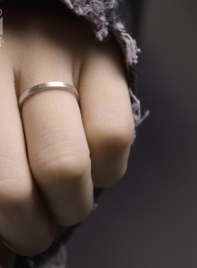 小众设计925银细圈素戒女 简约个性磨砂开口指环情侣款戒指尾戒男