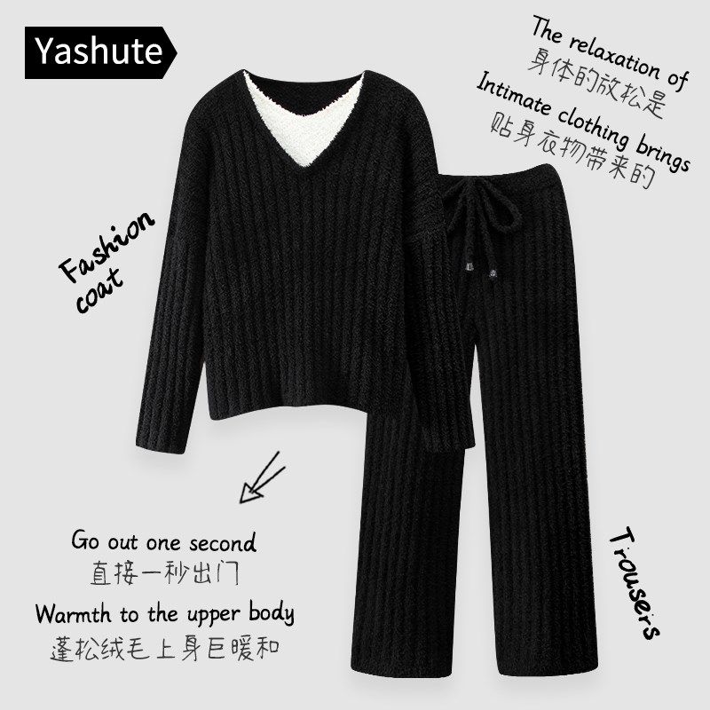 睡衣女款秋冬天半边绒加厚保暖高级感时尚假两件可外穿家居服套装