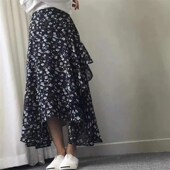 薄款 碎花半身裙女 夏季 小个子中长裙通勤高腰宽松百搭a字雪纺裙潮