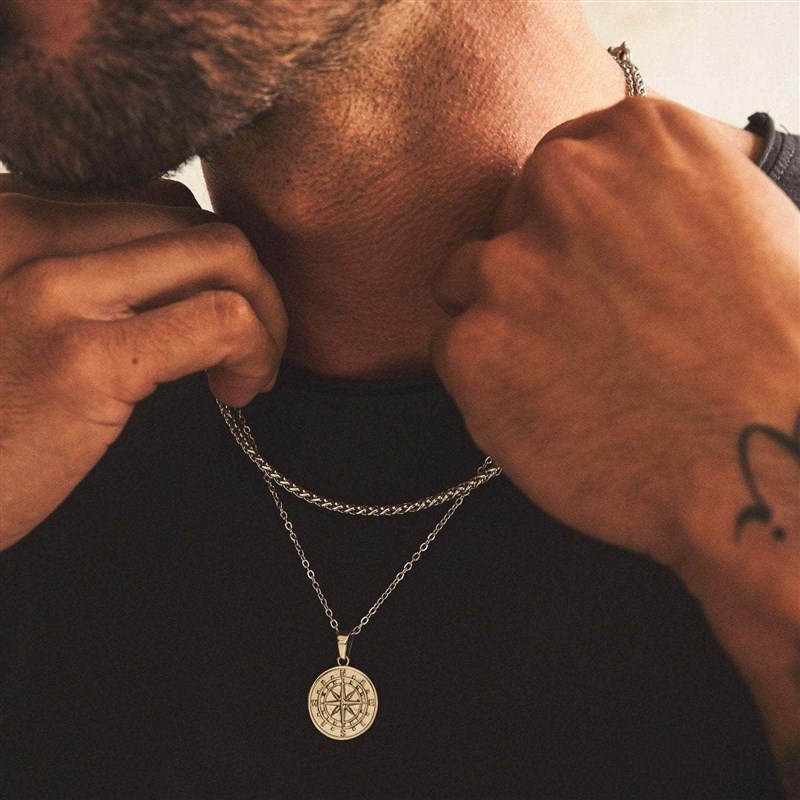 速发Vnox Layered Necklaces for Men, Sailing Travel Compass P-封面