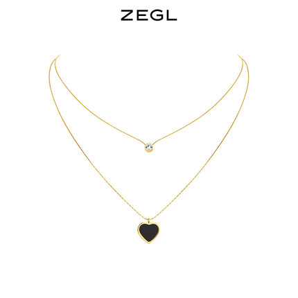 ZEGL黑色爱心叠戴项链女复古2023年新款双层锁骨毛衣链夏天配饰品