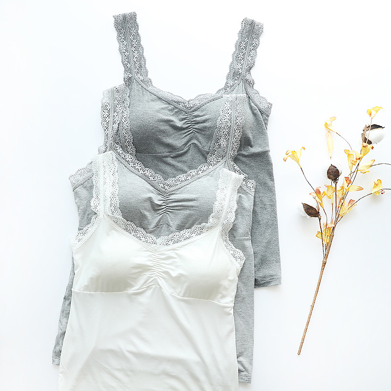 带胸垫吊带背心女乳腺术后蕾丝打底孕妇J内衣背心式怀孕期大码内