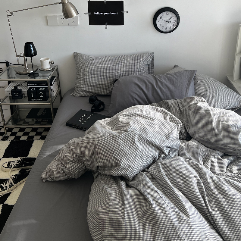 诧寂~水洗棉四件套纯色1.v8床上用品被罩被单床单人学生宿舍三件