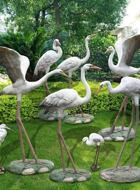 花园摆件白鹭雕塑玻璃钢园林景观户外庭院动物假山白鹤水池装饰品