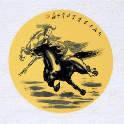 国画纯手绘水墨走兽马志在千里卡纸画玄关书房办公室字画装饰挂画