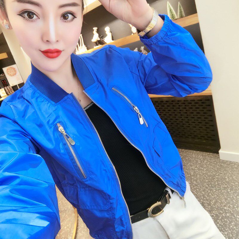 休闲纯色棒球服女装春夏季新款防嗮衣薄外套韩版时尚夹克上衣紫色