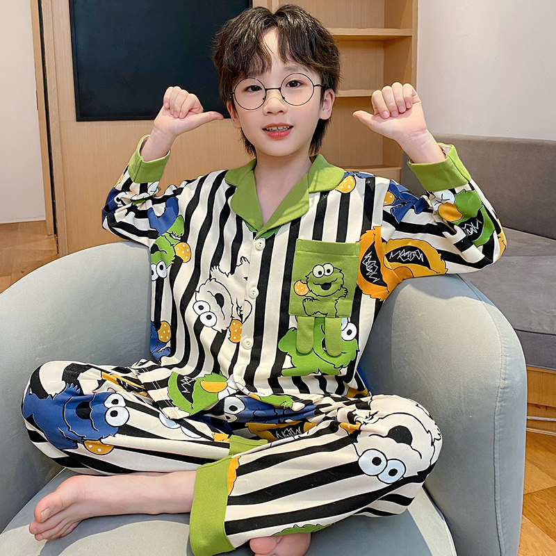 2024夏季新款男孩子睡衣卡通儿童长袖套装男童春秋开衫家居服