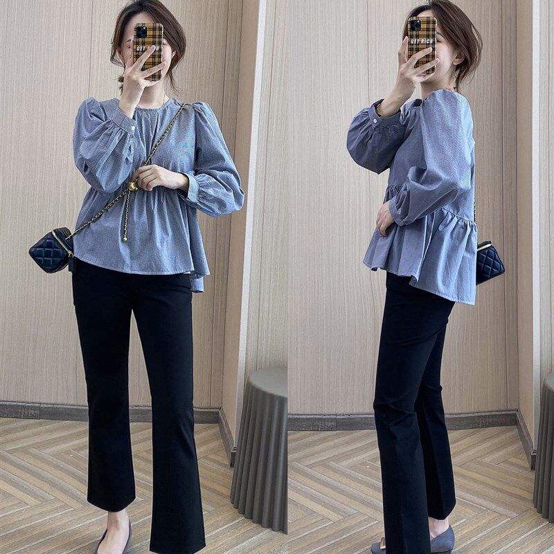 黑色微喇叭裤女春夏秋q冬九分松紧腰宽松直筒阔腿裤西裤八分休闲