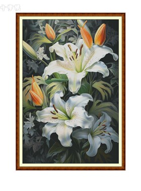 【ZZ5017-白百合  】十字绣2024新款客厅卧室百合花竖版玄关现货