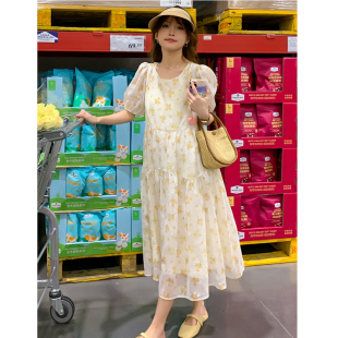 孕妇连衣裙雪纺碎花仙女裙夏季薄款孕妇装宽松P遮肚中长款夏天裙