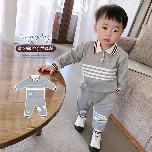2023新款男童秋装套装 儿童春秋长袖厚棉T两件套 小宝宝洋派衣服