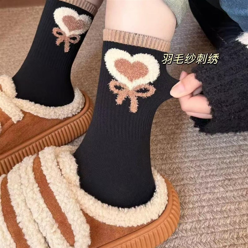 秋冬笑脸羽毛纱女袜加厚保暖中高筒冬季新款高级韩版潮百搭yc188