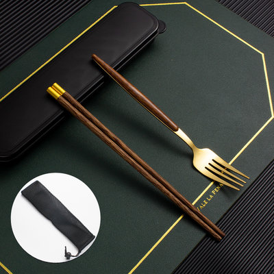 急速发货筷子勺子a套装叉子木质可携式盒餐具一人用不锈钢三件套