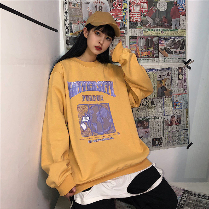 网红2021 Spring Autumn O-Neck Pullover Women Korean Loose Cl