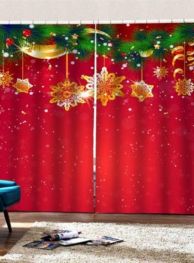Christmas Decoration Full Blackout Hook Print Curtain Bedroo