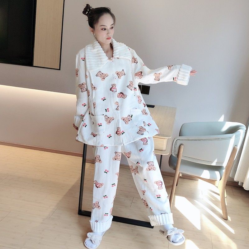 冬天孕妇睡衣秋冬款加厚空气棉大码月子服冬季产后哺乳装女200斤