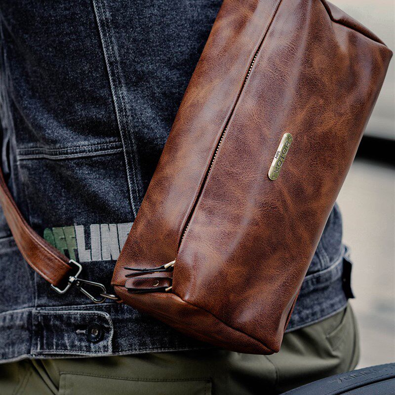 .复古机车摩托车阿美咔叽男女单肩斜挎包胸包软骑行腰包【风迹】