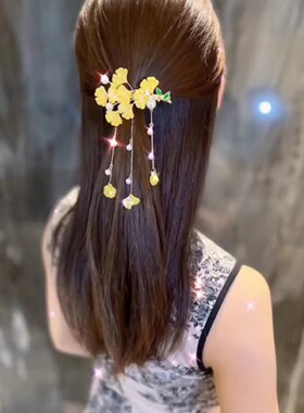 精致优雅三生有杏弹簧夹后脑勺横夹银杏叶流苏一字夹鸭嘴发夹头饰