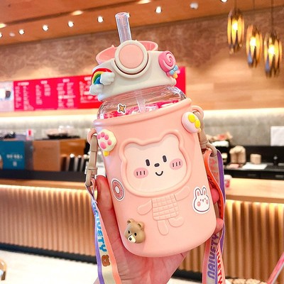 可爱吸管a水杯儿童夏季女学生高颜值大容量塑料杯子产妇孕妇壶