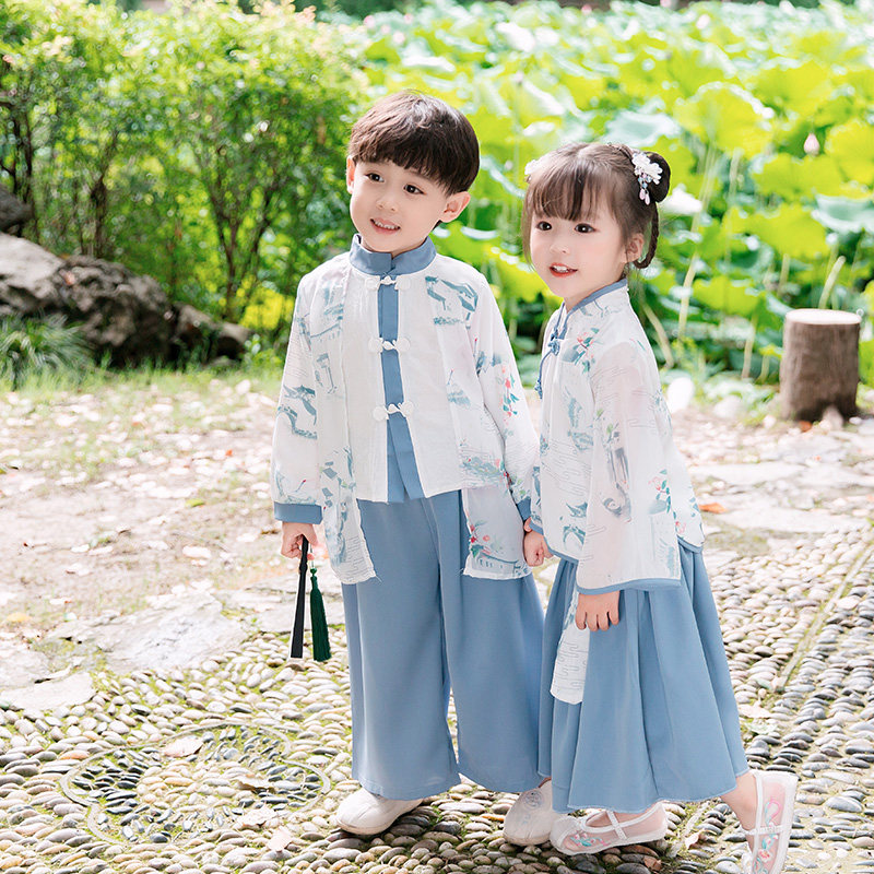 现货男童汉服夏季中国风古装六一幼儿园表演服女T童国学服古风儿