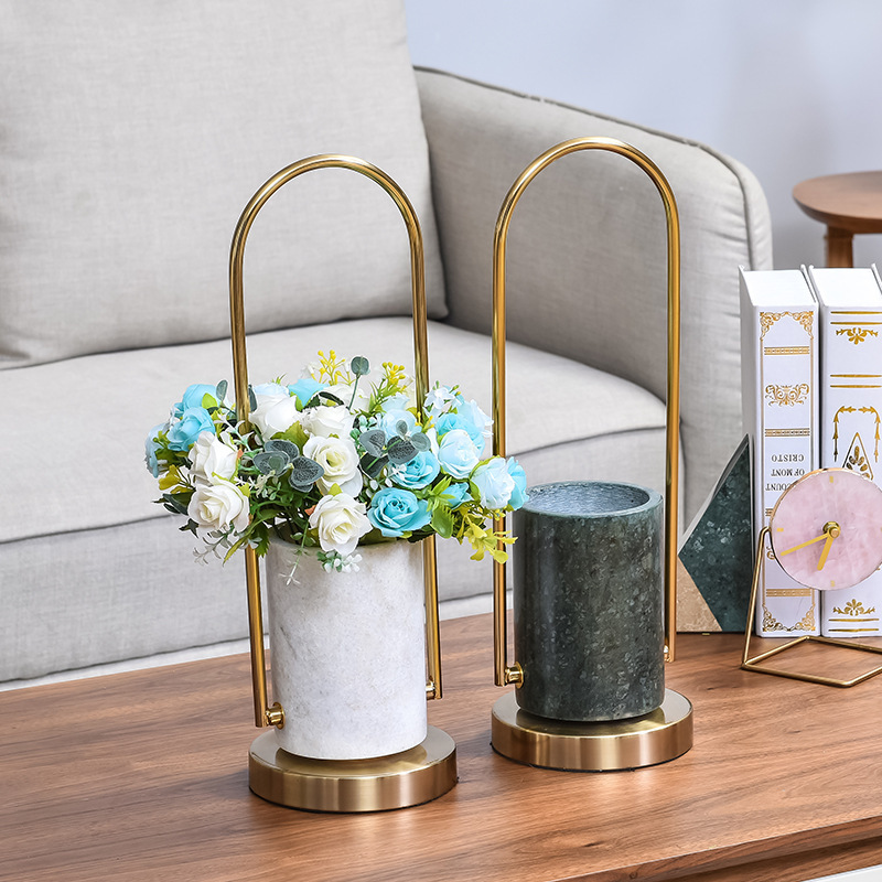 新品欧式陶瓷花篮式花器储水花瓶样板房间摆件客厅餐桌软装饰摆件