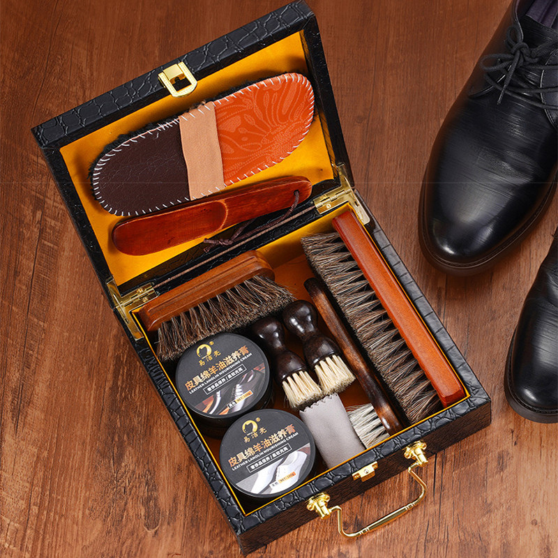 鞋油鞋刷套装擦皮鞋护理工具清洁除尘保养上油抛光绵羊油马鬃毛刷