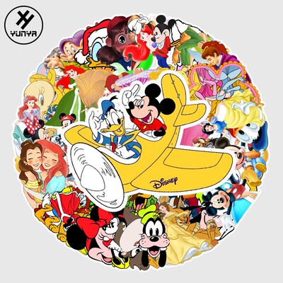 Disney 56pcs Princess Mickey Minnie Cartoon Stickers Skateb
