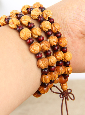 桃木手串莲花佛珠手链男女桃木文玩莲花珠子多圈随身护身饰品项链