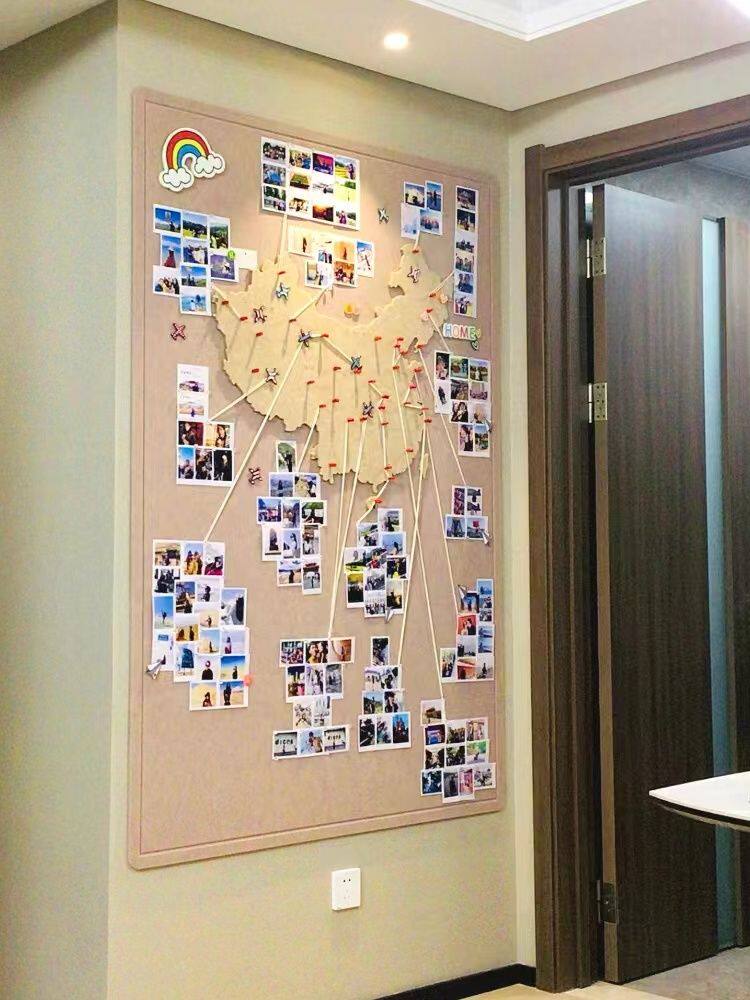 旅行足迹地图照片墙毛毡中国足记b打卡标记背景图装饰板墙贴免打