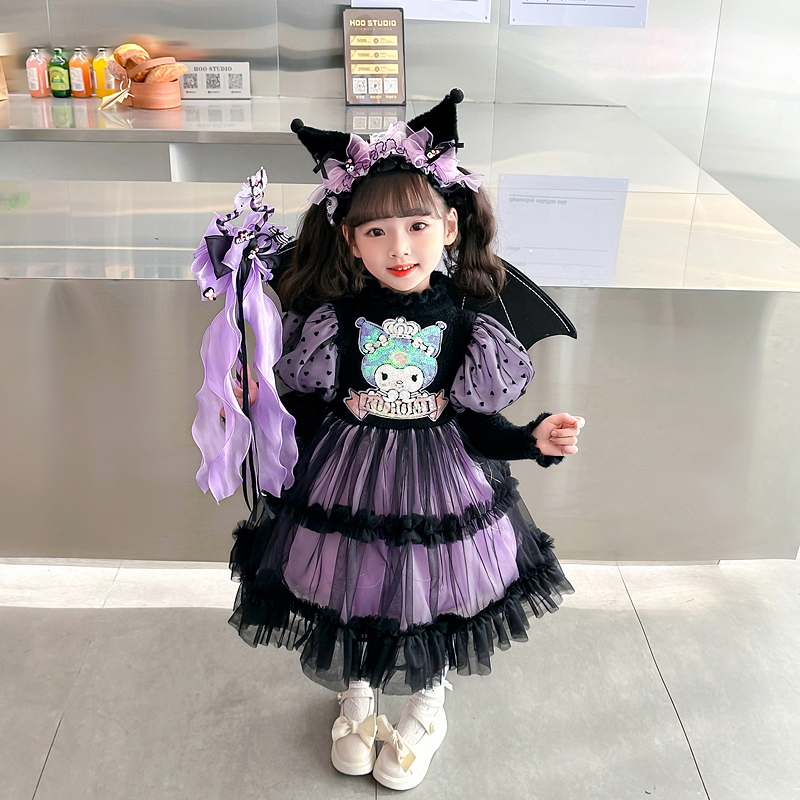 女童毛衣裙秋冬2023新款洋派儿C童库洛米公主裙子小女孩加绒洋装