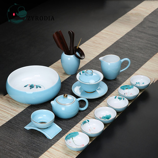 家用简约陶瓷盖碗泡茶壶整套喝茶杯 手绘功夫茶具套装