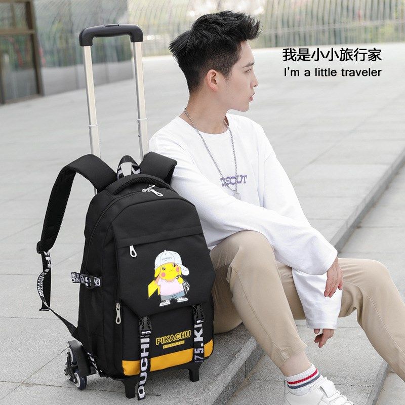 儿童拉杆书包小学生手拉车拖学生带有轮子男孩可以爬楼能拉着走的