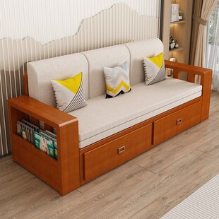 全实木沙发床带储物伸缩坐卧客厅多功能折叠小户型中式沙发床两用