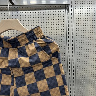 男士 潮流沙滩裤 拼色五分裤 薄款 修身 格子休闲短裤 新款 2024夏季 时尚