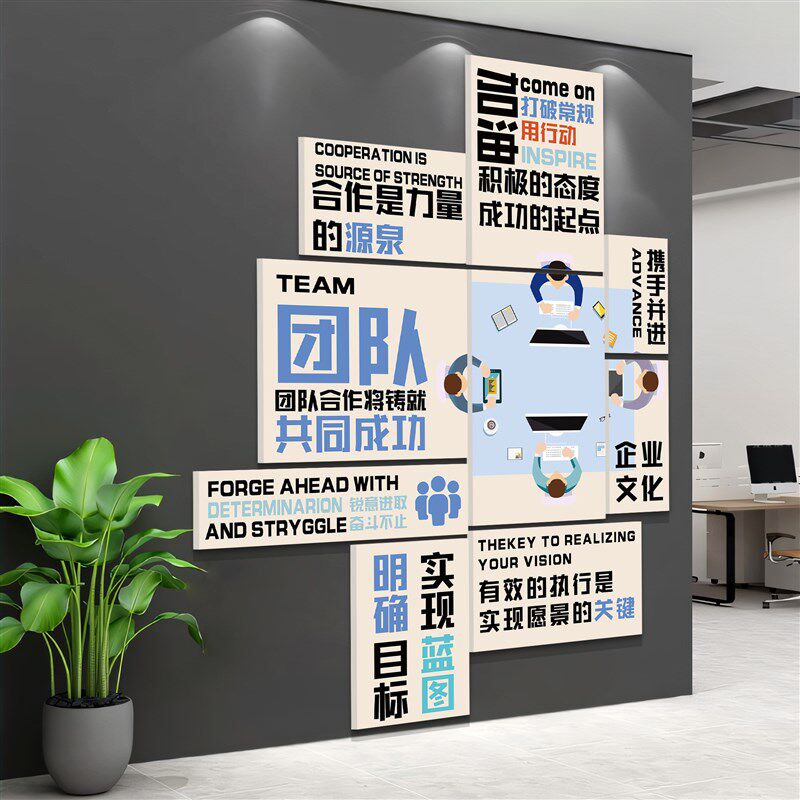 办公室墙面装饰画公司氛围布置企业文化墙员工激励志标语背景贴纸,家居饰品,文化墙贴,淘宝优惠券,粉丝福利购,淘宝优惠卷