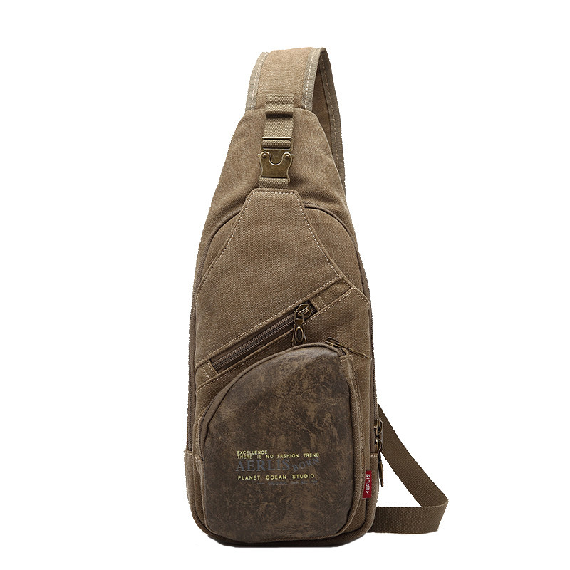男士小胸包斜挎包随身单肩男款斜包男土包包胸前休闲帆布小型背包
