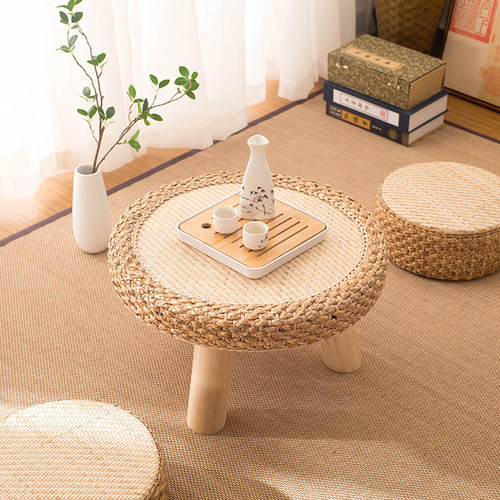 现代简约藤草编织榻榻米茶几飘窗桌子小茶几炕桌地台茶道小矮桌子