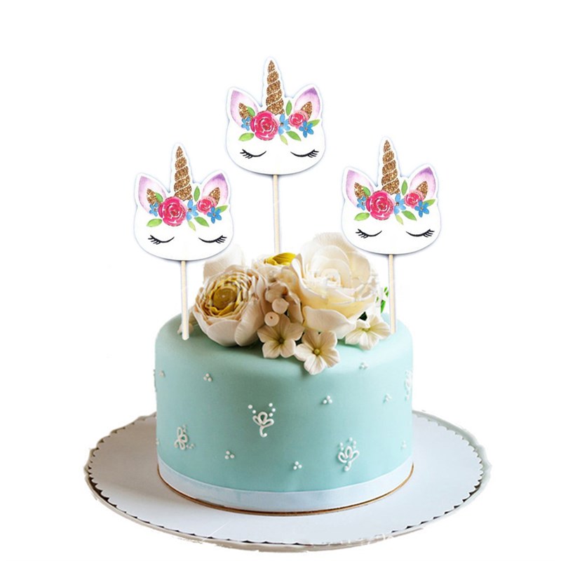 极速24PCS Unicorn Cupcake Toppers DIY Cakes Topper Picks Can