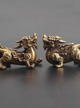 纯铜茶宠麒麟貔貅摆件帝钱貔貅扣m茶盘摆设风水摆件汽车室内摆设K